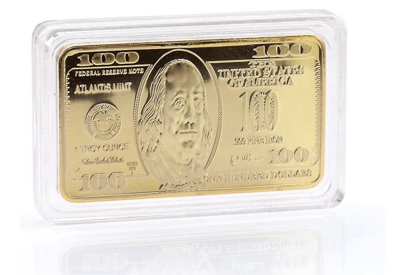 USA 100 Dollar Bullion 24k Gold Bar American Metal Coin Golden Bars USD With Cap