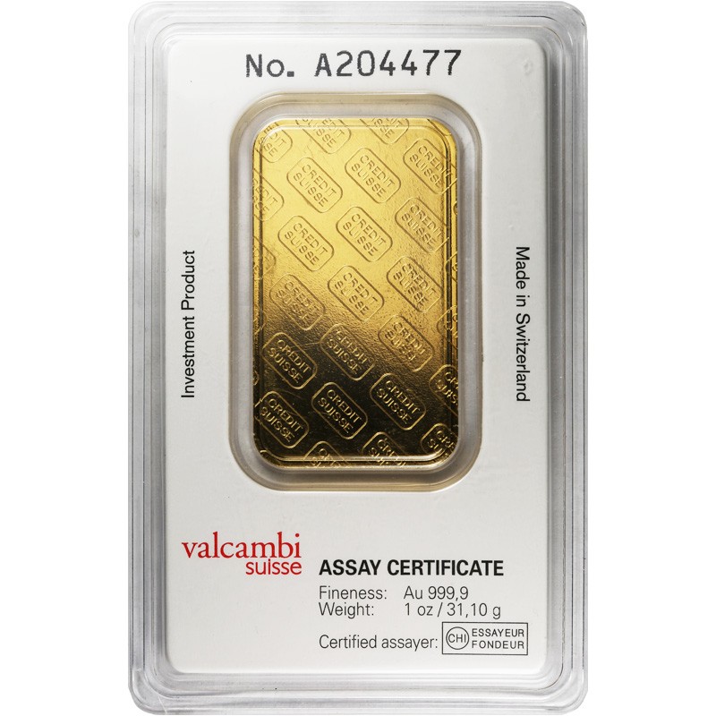 1 oz Credit Suisse Gold Bar (New w/ Assay)