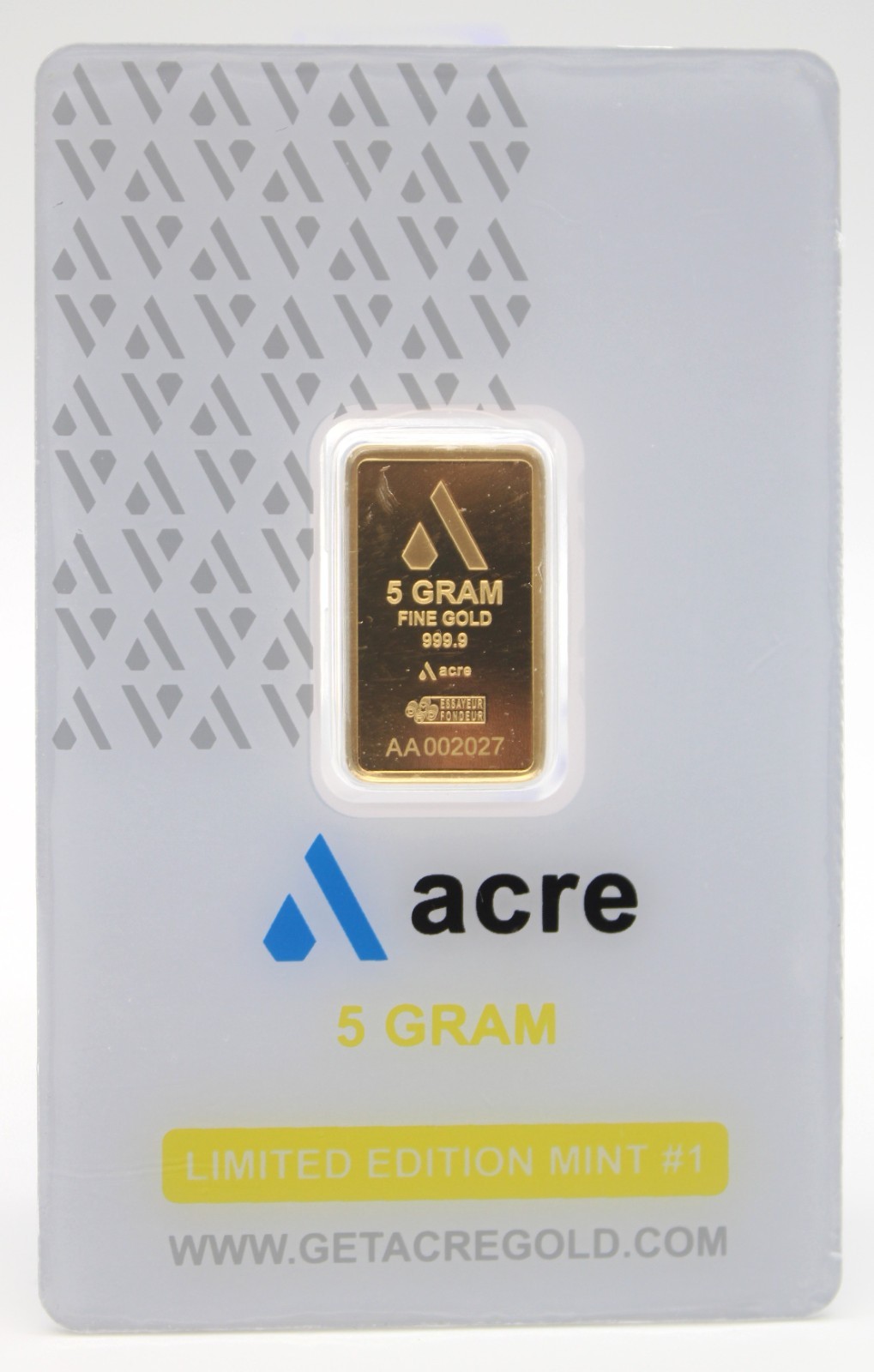 ACRE 5 Gram Gold Bar in a Sealed Protective Assay Package