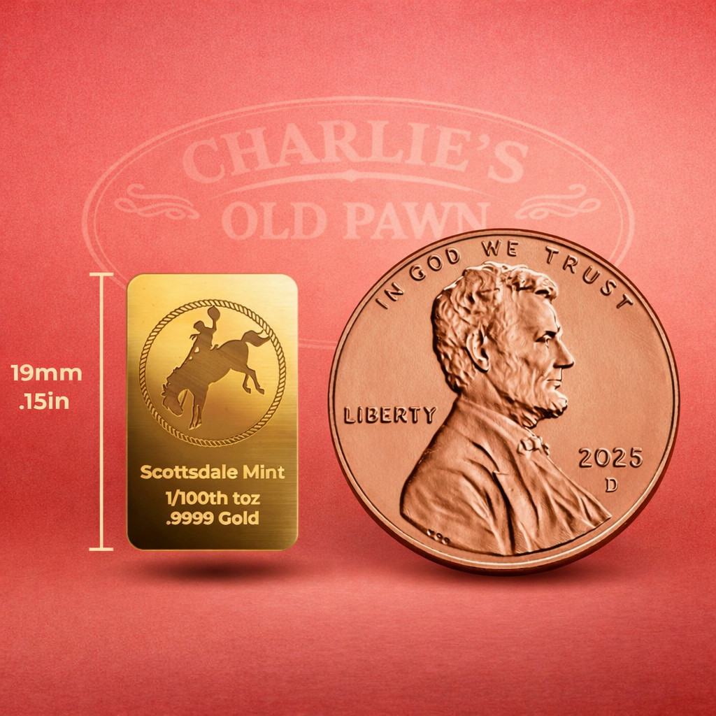 1/100th oz .9999 Gold Bar Cowboy Hallmark Gold Bullion Bar – CertiLock w/Sleeve