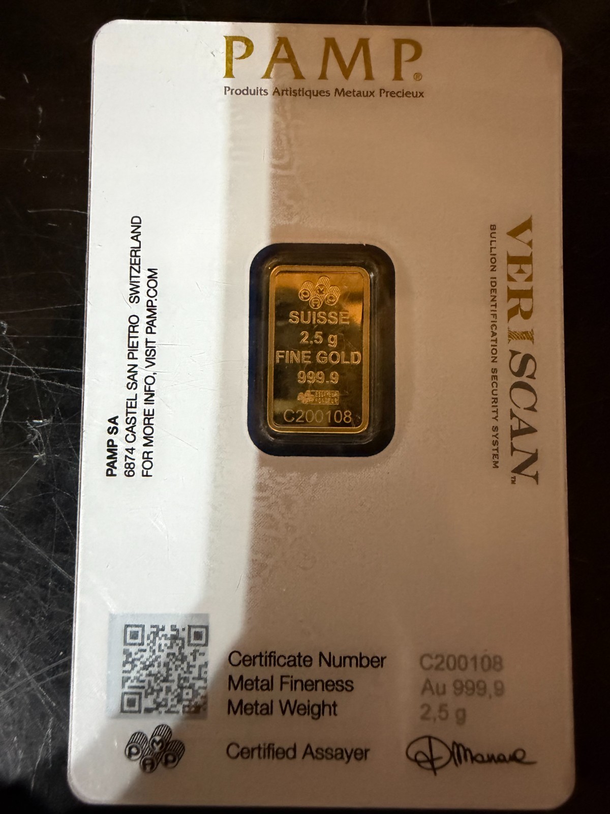 2.5 gram Gold Bar – PAMP Suisse – Fortuna – 999.9 Fine in Sealed