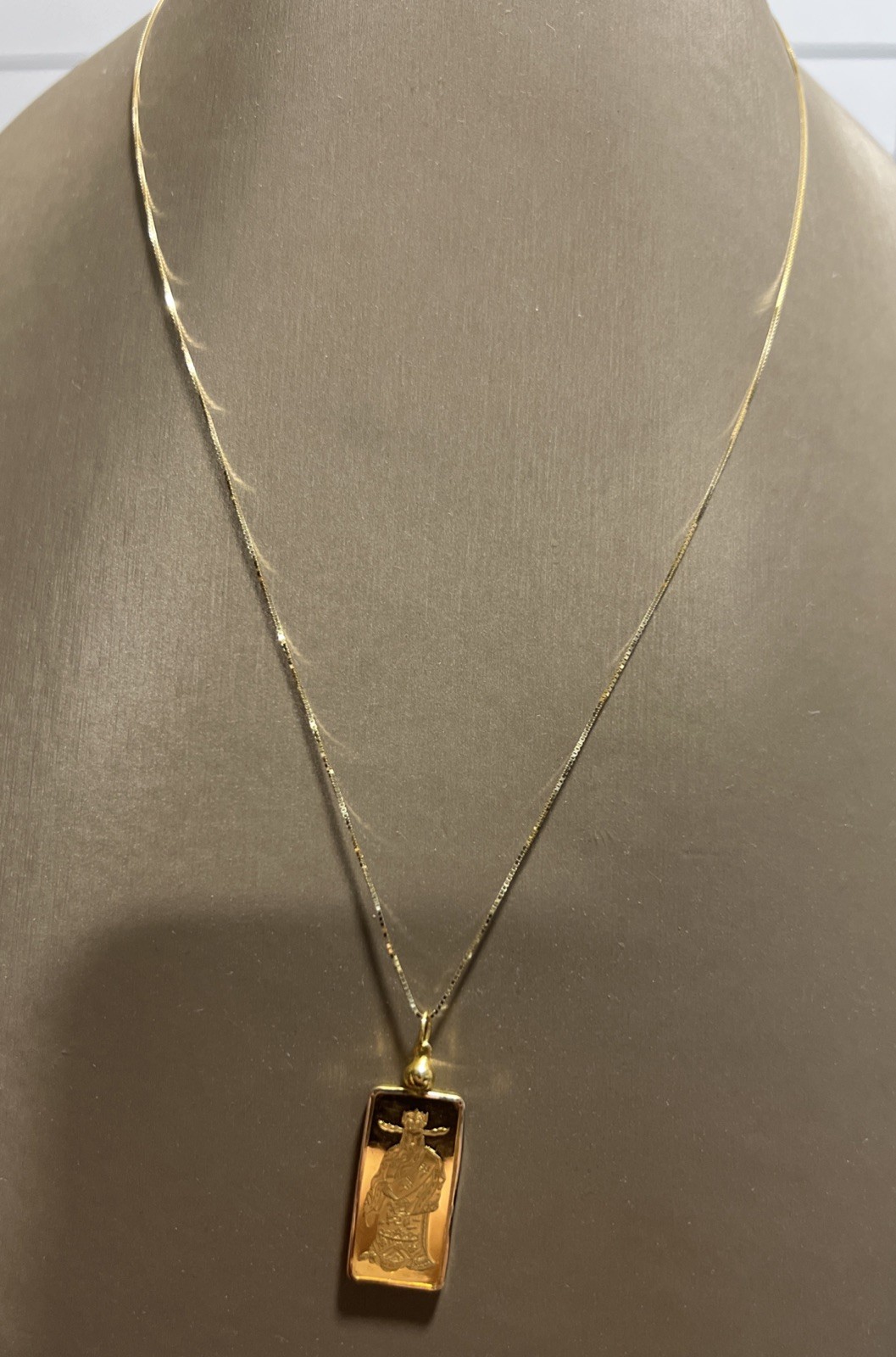 VINTAGE HANG SENG BANK ROYAL MINT 9999 GOLD BAR PENDANT & 14K BOX CHAIN NECKLACE