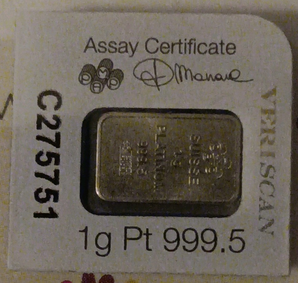 1/1000 ofa Gram 4/9 FineGold and 3 Grams Valcambi 3/9Fine Silver +1gr platinum