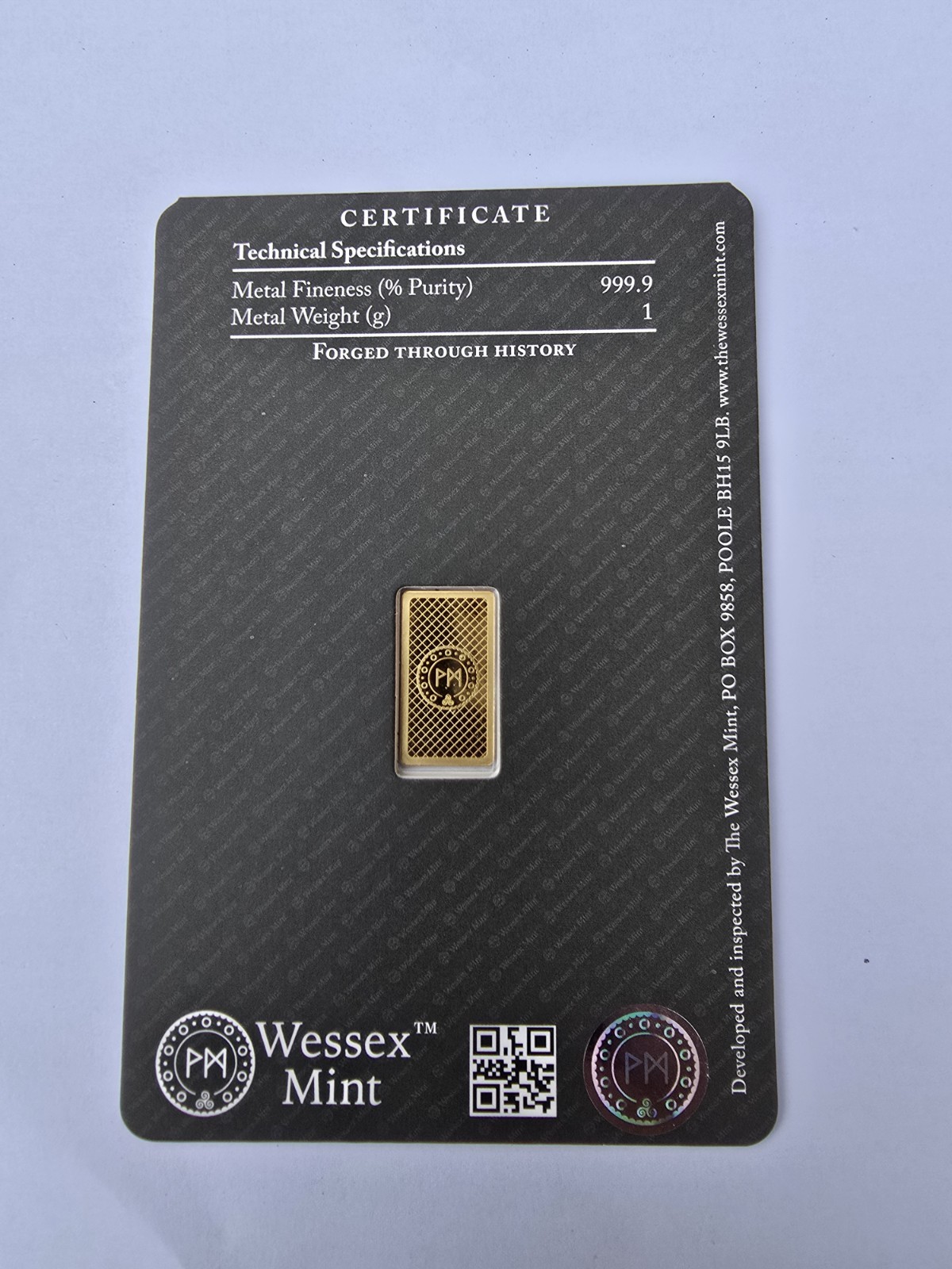 1g Gold 999 Bullion Bar Eagle Design-Wessex Mint – LBMA Certification