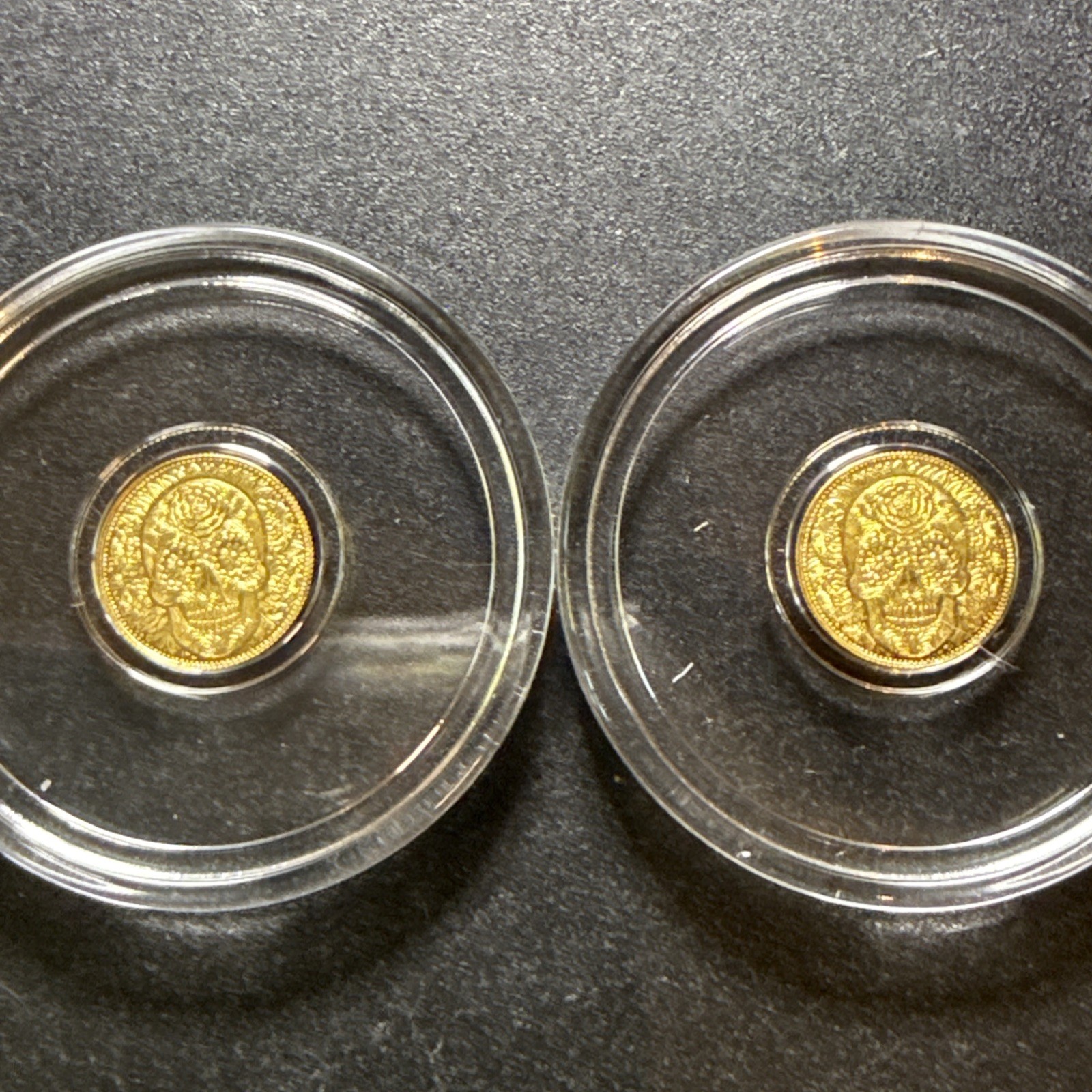 Lot Of 2- 1/200th oz .9999 Fine Gold Skull Dia De Los Muertos Fractional Gold