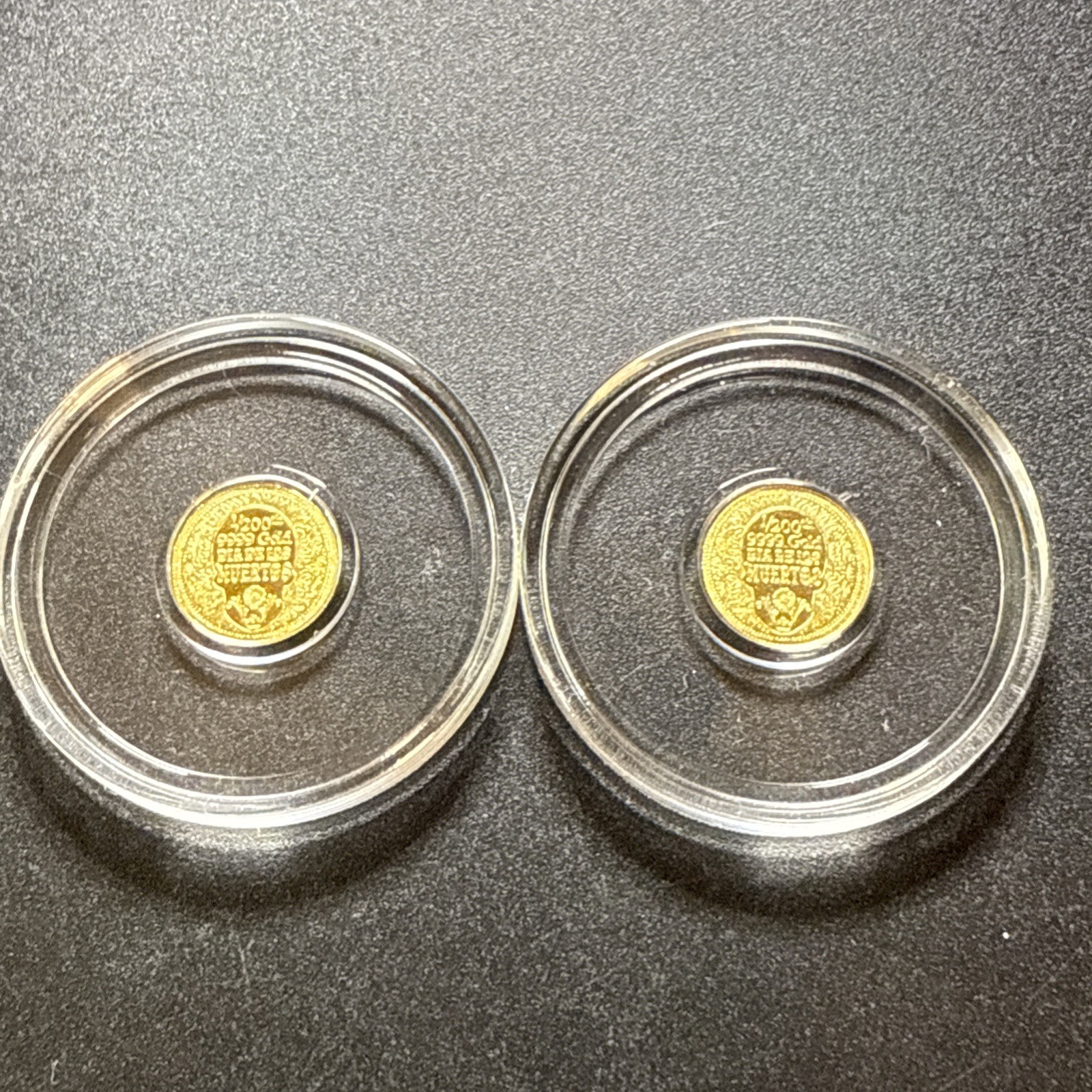 Lot Of 2- 1/200th oz .9999 Fine Gold Skull Dia De Los Muertos Fractional Gold