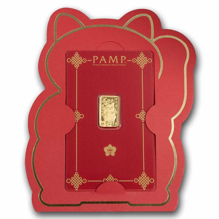 2.5 gram Gold Bar – PAMP Suisse Lucky Cat (In Assay w/ Sleeve)