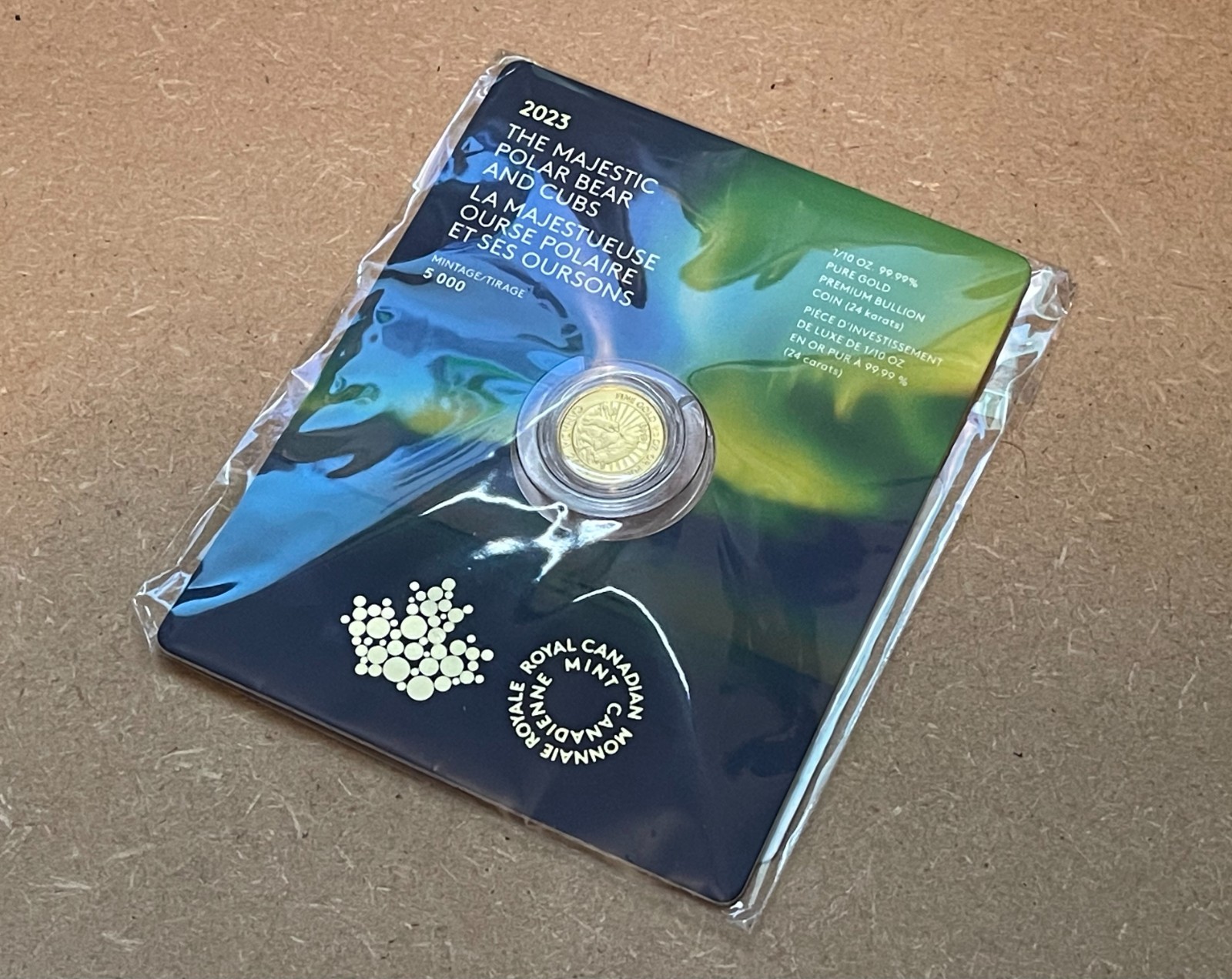 2023 Majestic Polar Bear and Cubs 1/10 oz 99.99 24K Gold $5 coin – 5000 Minted
