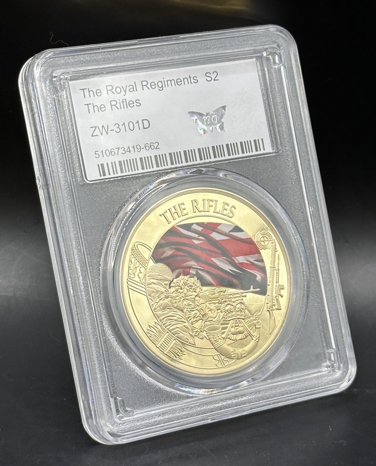 The Royal Regiments S2 The Rifles Commemorative Coin in Airtight display case