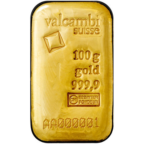 100 Gram Valcambi Cast Gold Bar (New w/ Assay)