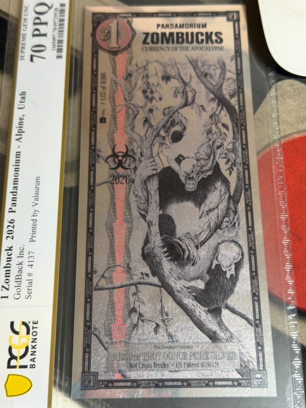 PCGS ZomBucks 70 GEM UNC .999 PURE SilverBack 1/1000 Troy oz. PANDAMONIUM 2026