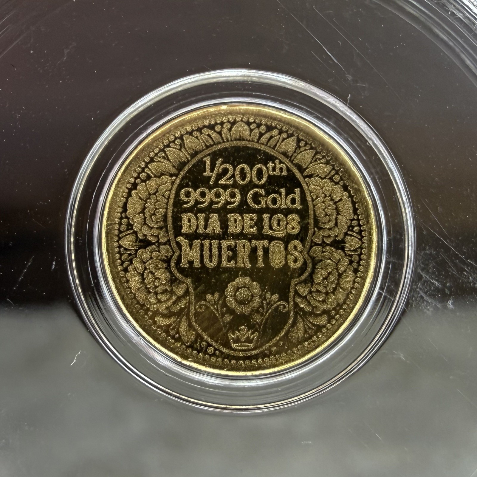 💀Sugar Skull – 1/200 oz .9999 Fine Gold Round in Capsule – Day of the Dead 💀