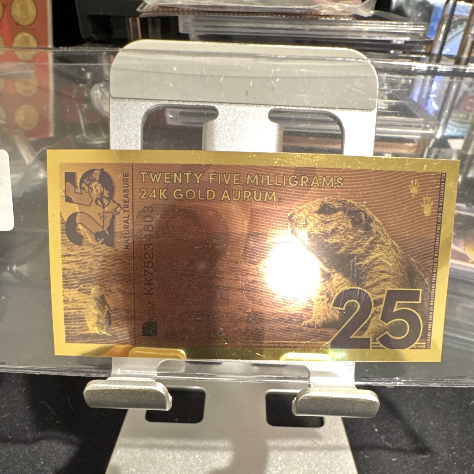 NATURAL TREASURE 24K Gold Aurum Bar 25 mg Gold Bar/Note Prairie Dog