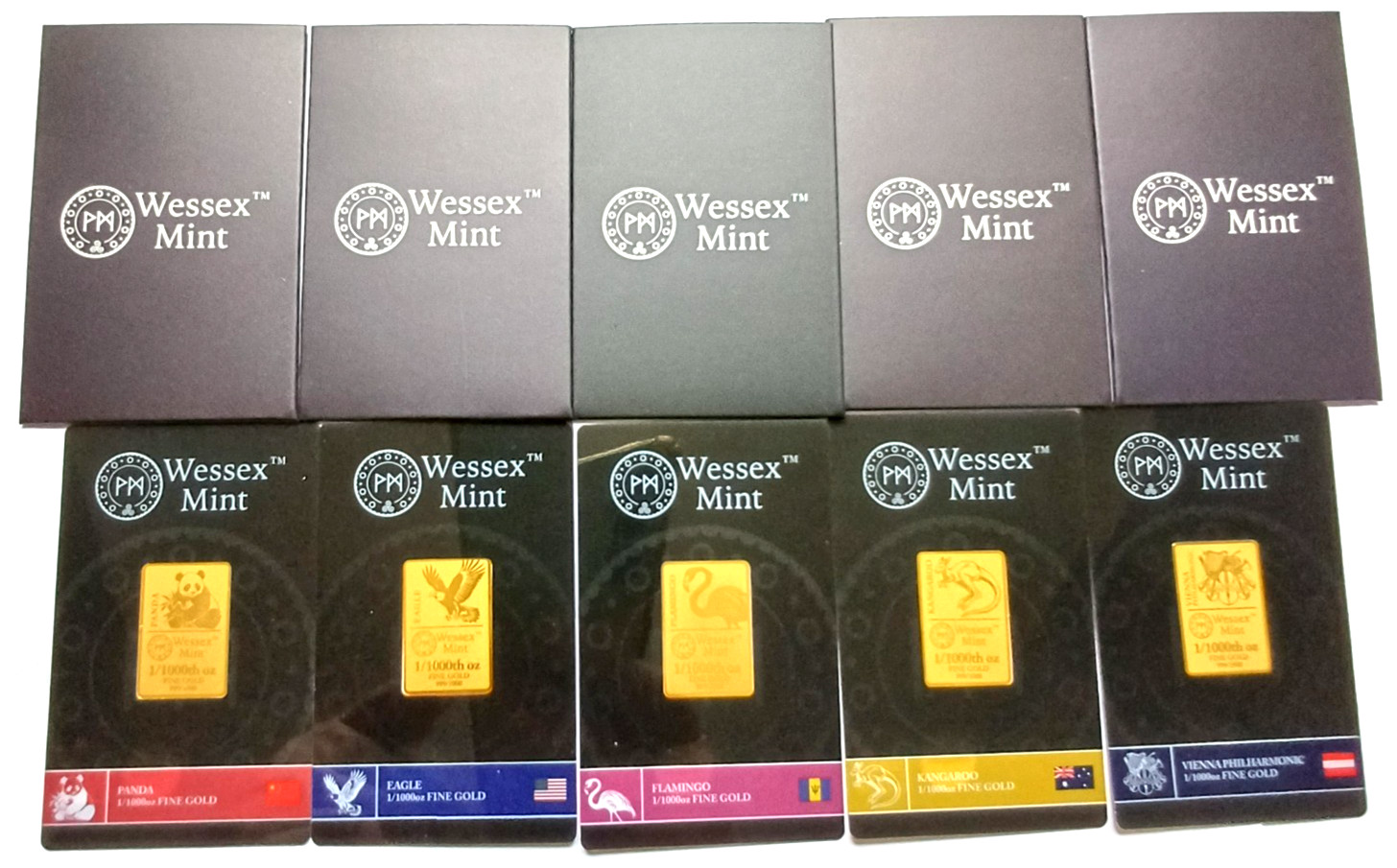 1/1000th oz x 5 Gold Bars Bundle 999.9 24ct by Wessex Mint