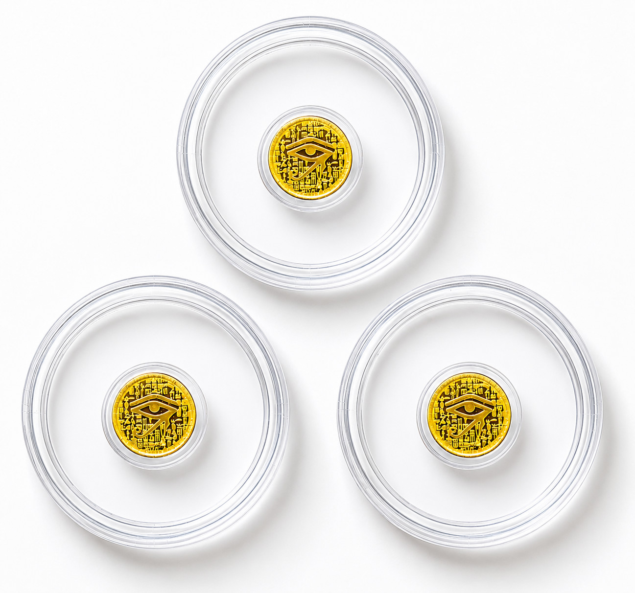 3x 1/500 Troy Oz .9999 Fine Gold Egyptian Eye of Ra Round Coin Bullion Handmade