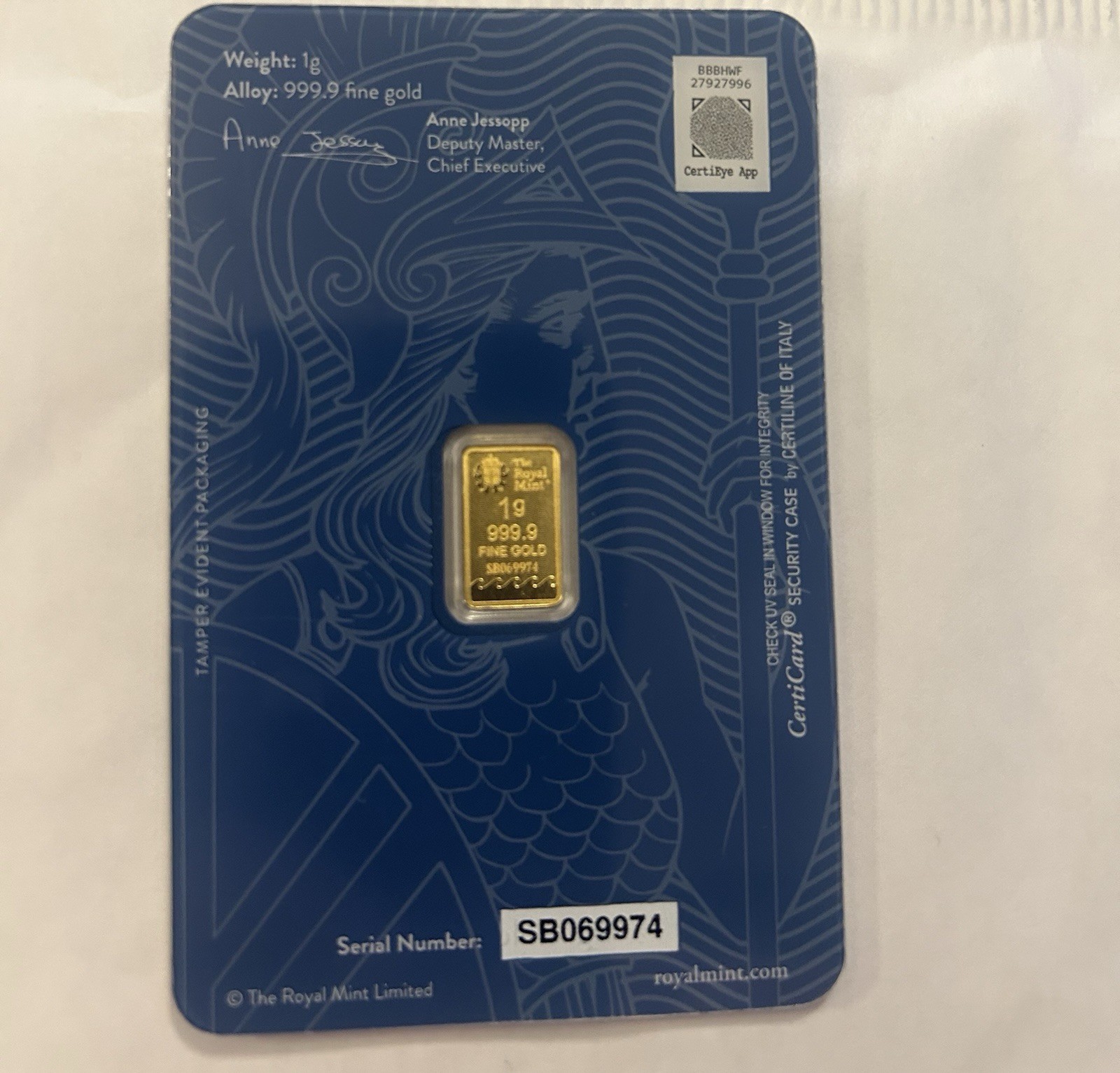 The Royal Mint Britannia 1g Gold Bullion Minted Bar