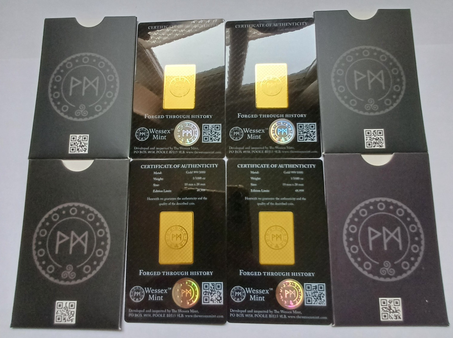 Wessex Mint 1/1000th oz 0.0311g Eagle, Liberty, Springbok & Maple Leaf Gold Bars
