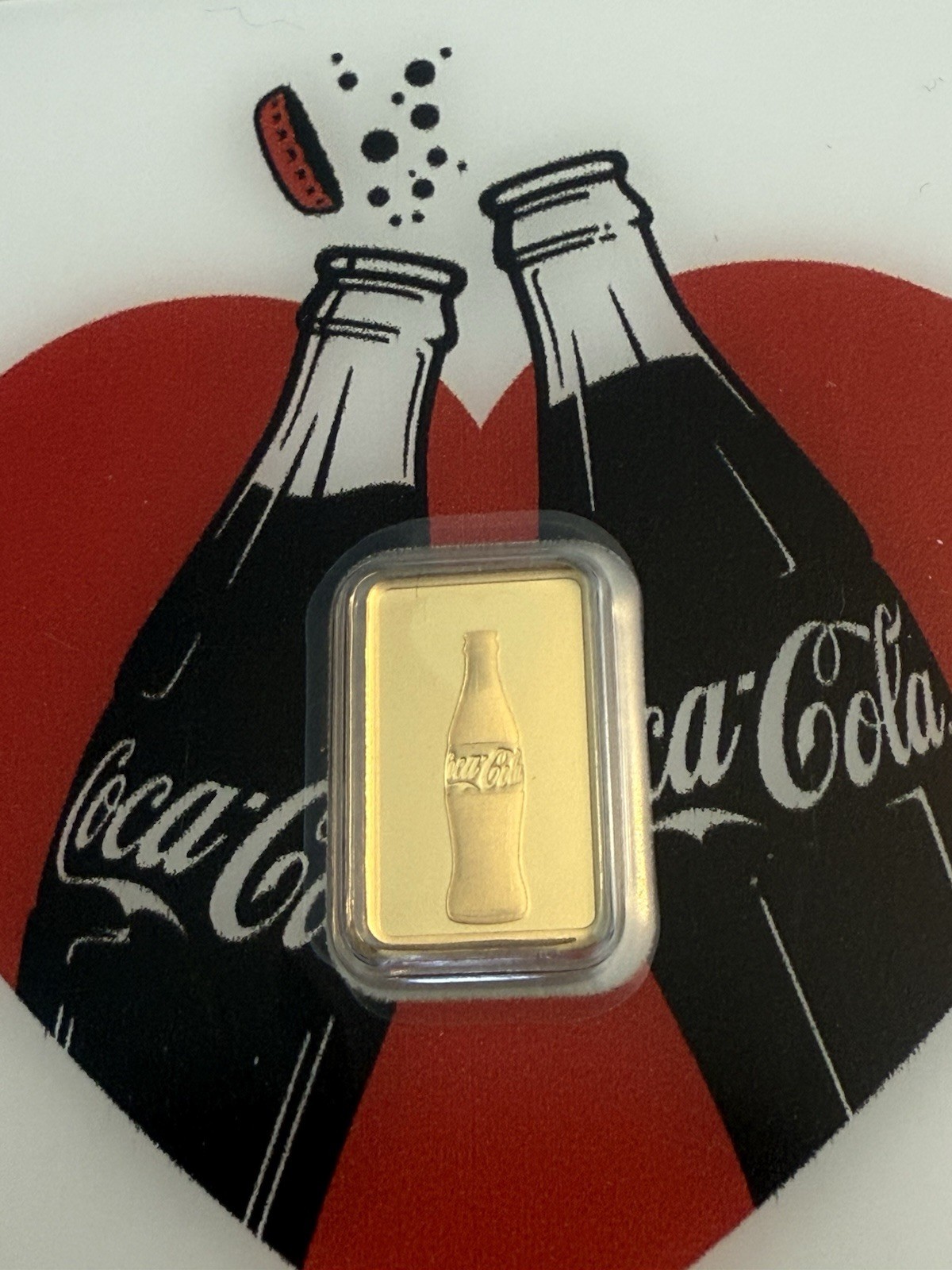 Pamp Suisse Coca-Cola Valentine’s Love 1g Gold Bar in Card With Sleeve
