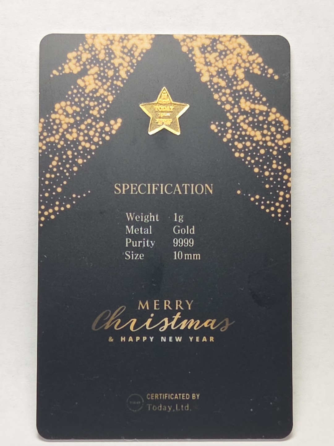 1 Gram Gold .9999 Christmas Tree Star. RTC163