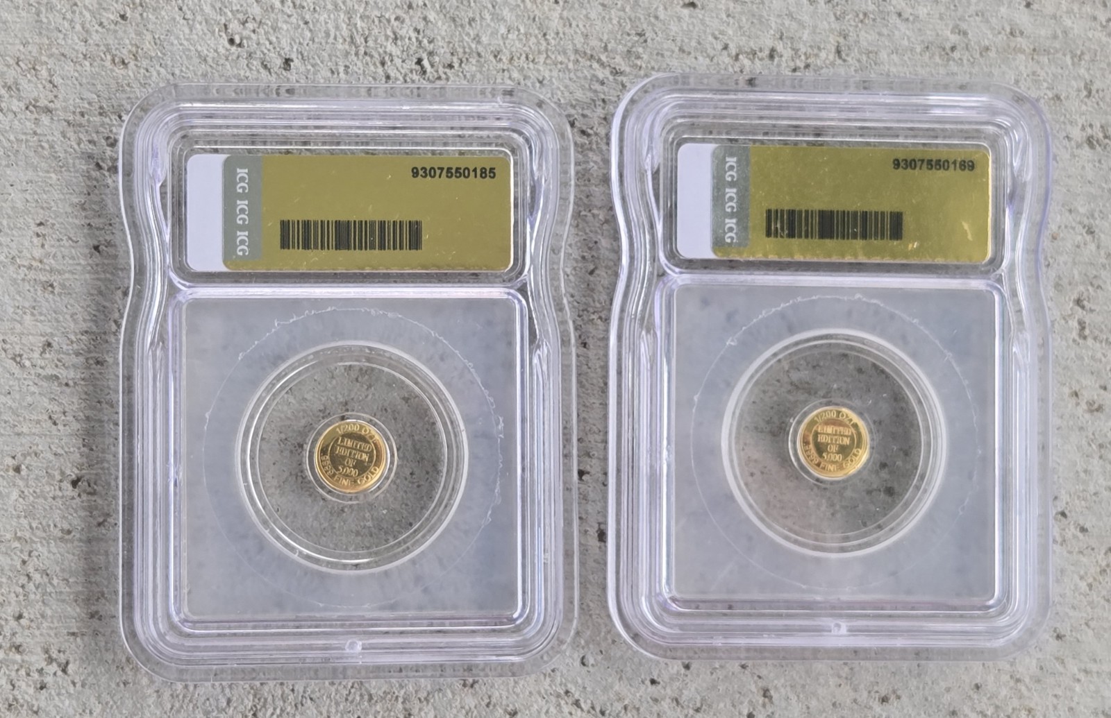 Lot Of 2 ~ 1/200th Oz 9999 Gold Royal Flush ICG Certified MS70 Gold Label Rounds