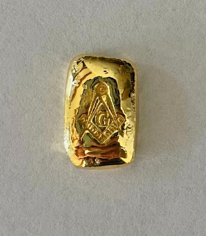 FreeMason 5 g GOLD .9999 hand poured 2026 bar 99.99% pure solid gold masonic