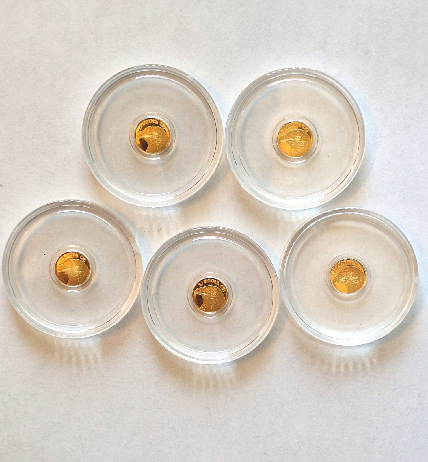 LOT 5x – 1/500 oz .9999 Fine Gold Round American Eagle in Capsule FREE SHIPPING