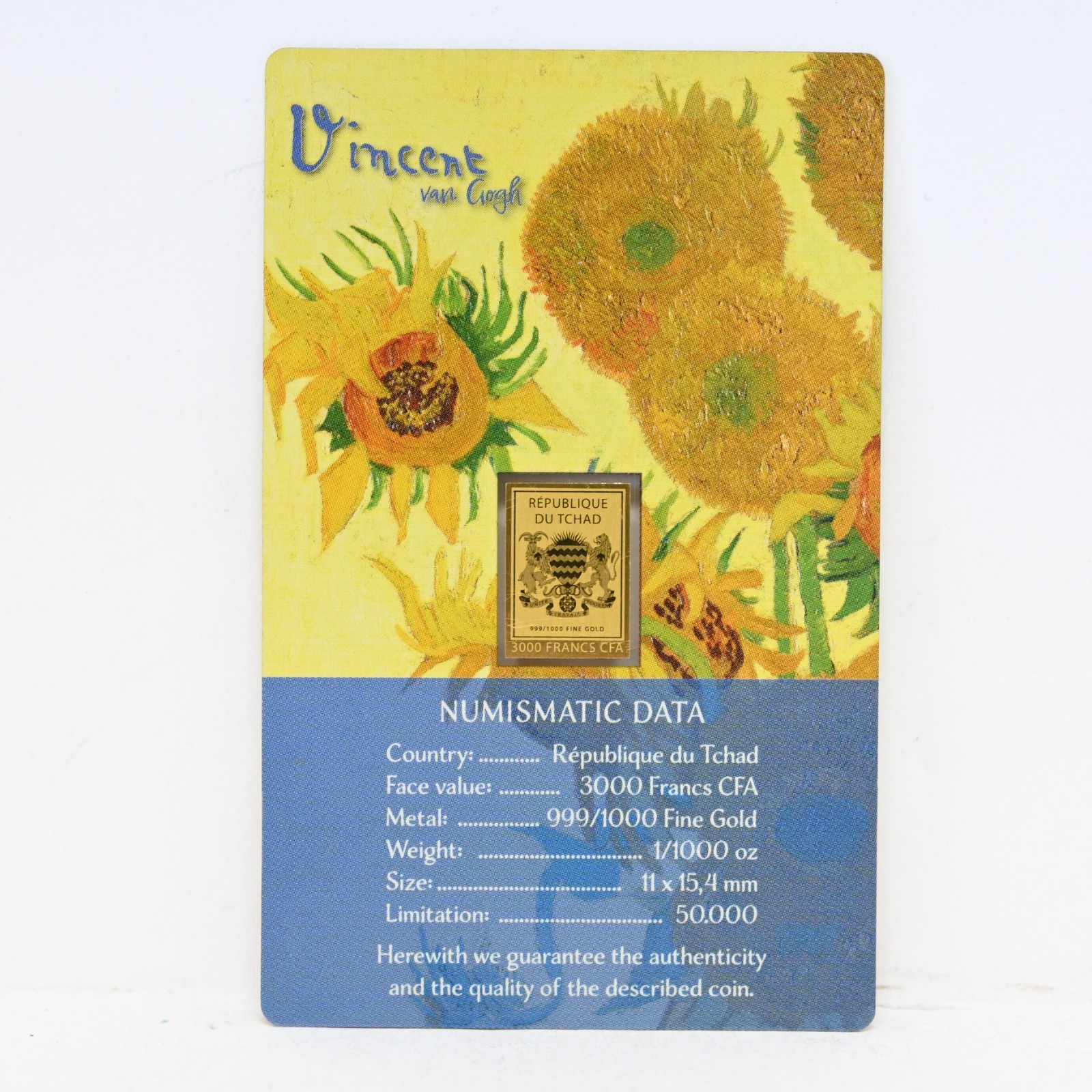 Vincent Van Gogh Sunflower 1/1000 – oz .9999 Gold in Cert (slx5364)