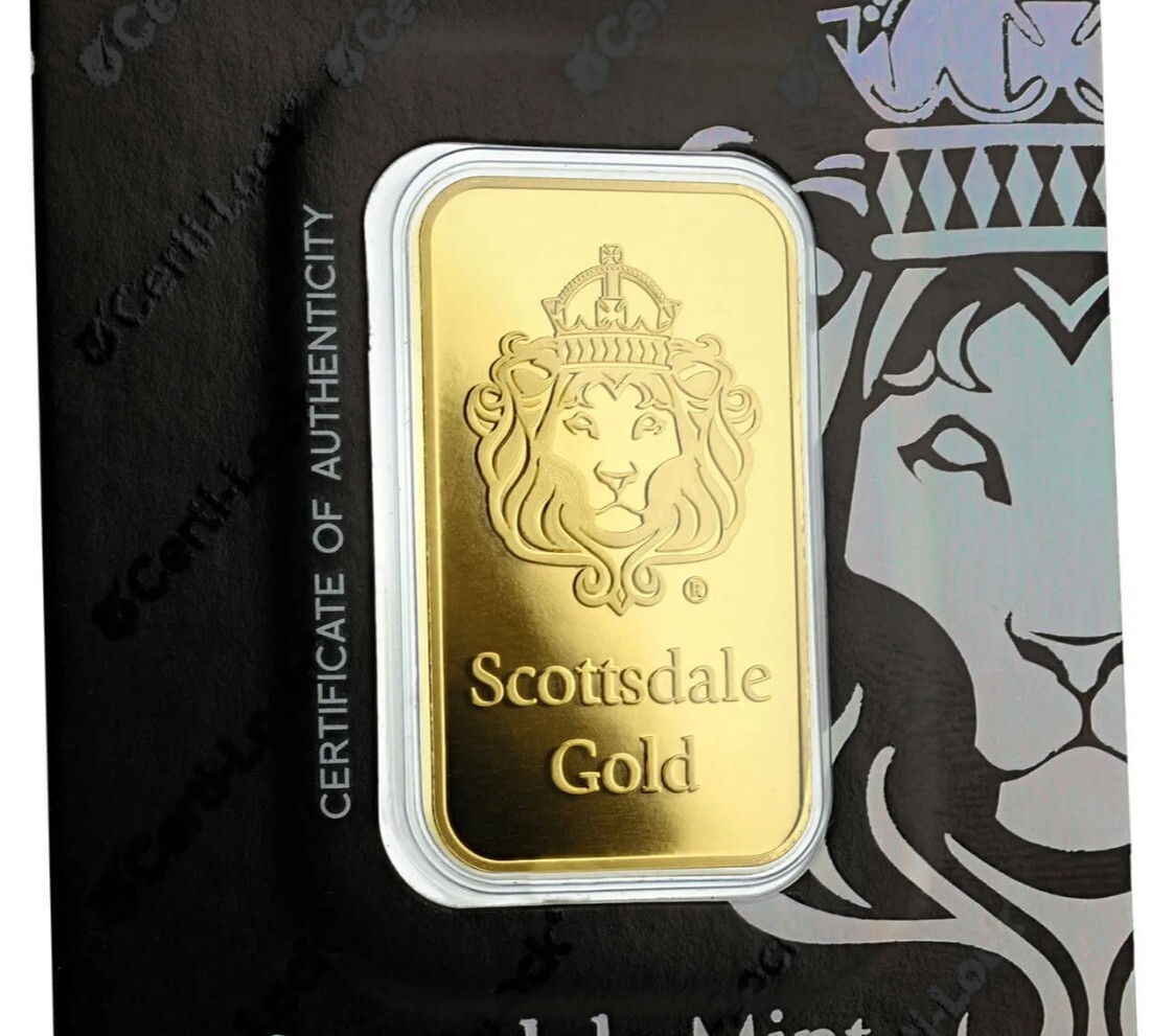 1 oz .9999 Gold Bar by Scottsdale Mint in Certi-LOCK COA #A389