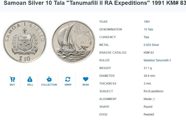 Thor Heyerdahl Autograph Gold 100 Tala Ra 2 and 2 silver Kon-Tiki and Ra 2 RARE!