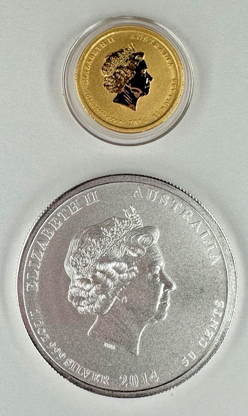 2014 Australia Gold Silver Coral Sea 2 Coin Lot 1/10 Oz .999 Gold 1/2 Silver Set