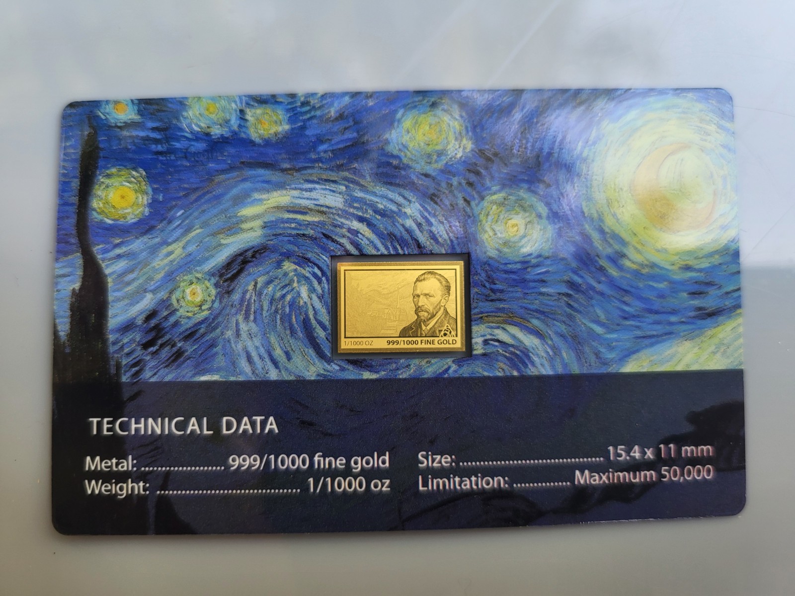 Vincent Van Gogh Starry Night 1/1000 Oz .999 Gold in Coin card