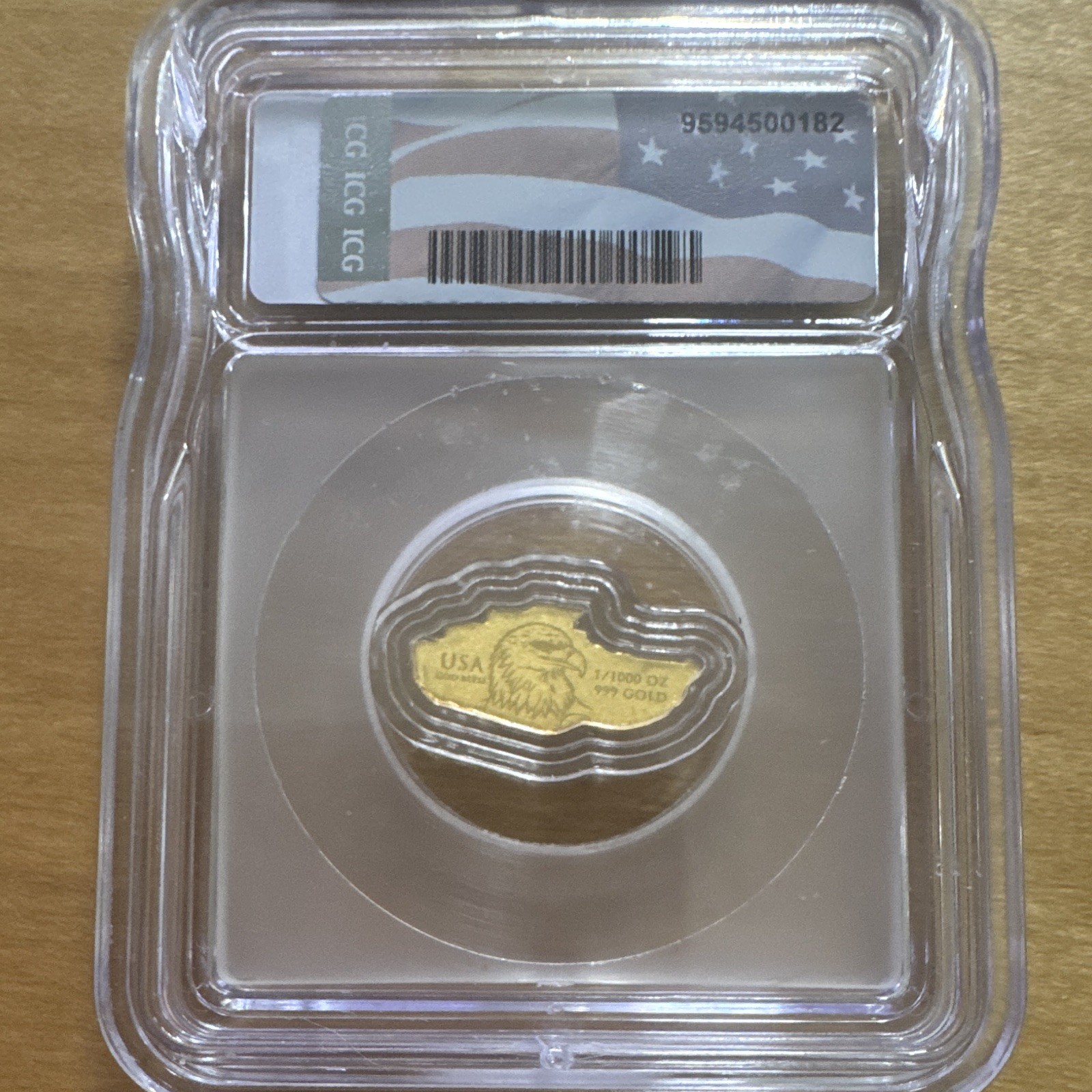 USA Gold Stars 1/1000 oz .999 Gold Army Tank Round ICG MS70 Slabbed