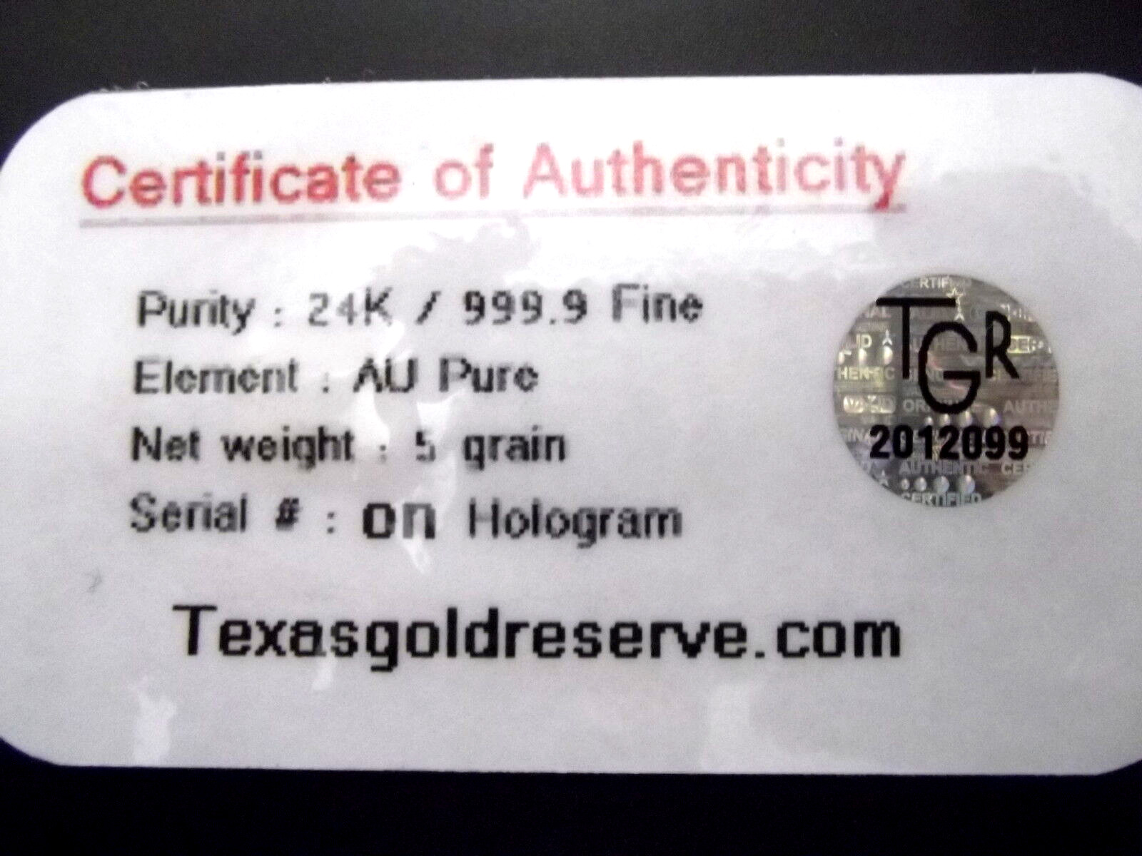 1/3 Gram FLAG EDITION 999+ GOLD BULLION PROFESSIONALLY MINTED CERTIFIED BAR Bin1