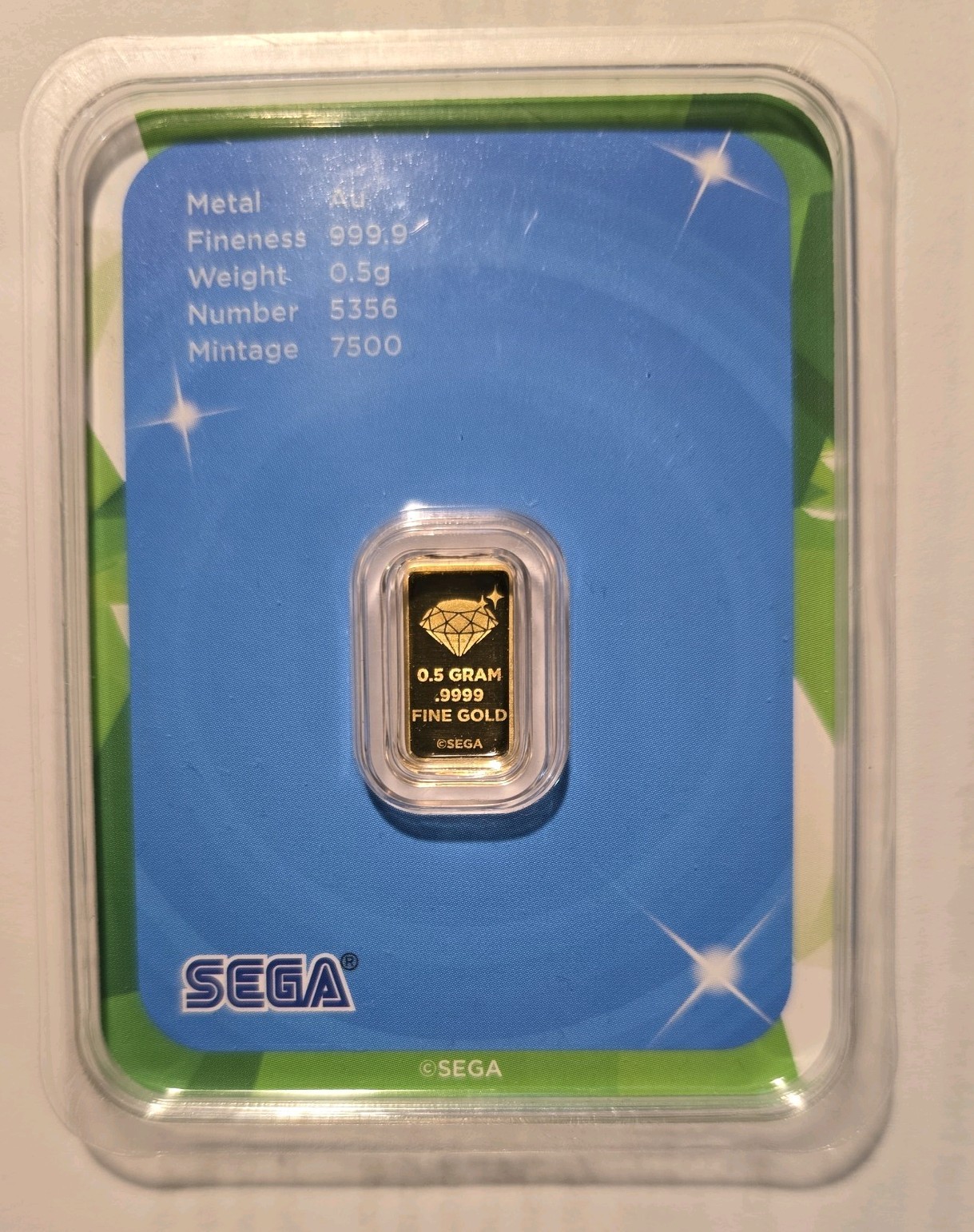 Sonic The Hedgehog .5 Gram Gold Bar in Assay Card | 35th Anniversary