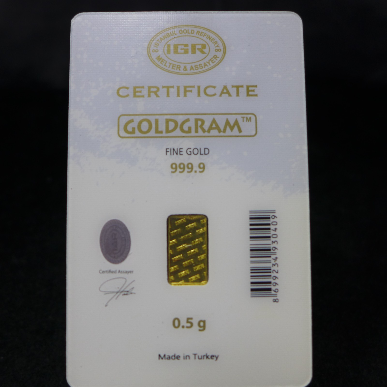 0.5 Gram Gold Bar IGR In Assay “Happy Holidays”