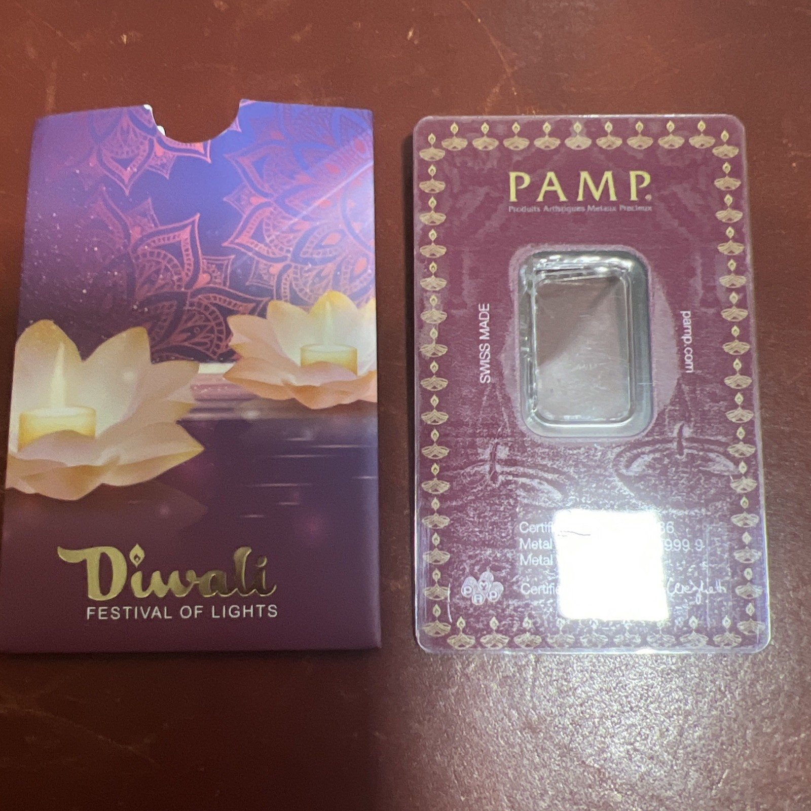 Pamp 5 G 24K Gold Bar Diwali Festival Of Lights & FREE WITH PURCHASE 14K BEZEL!