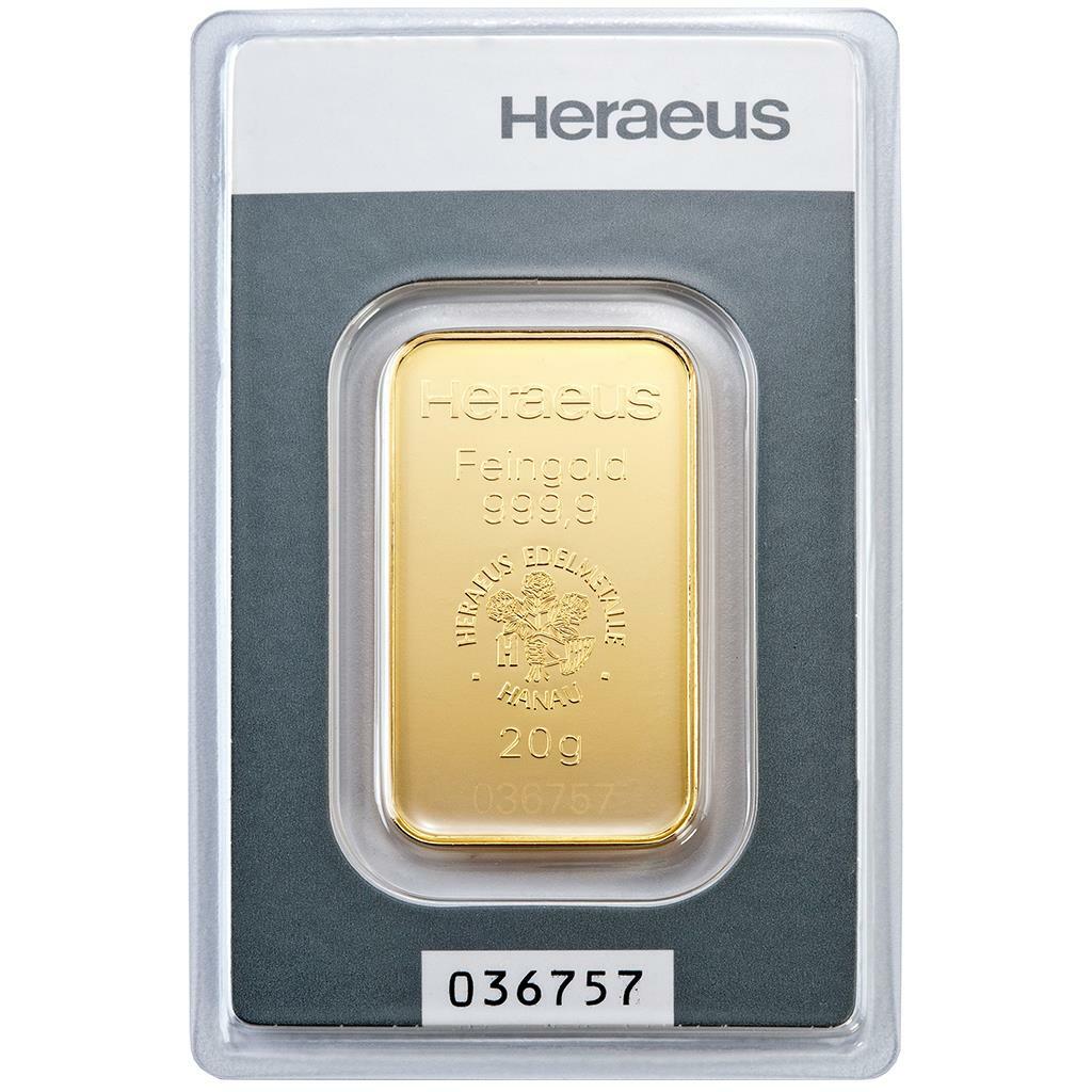 20 Gramm Goldbarren – 999,9 Gold – in Blisterkarte – Neuware – Heraeus