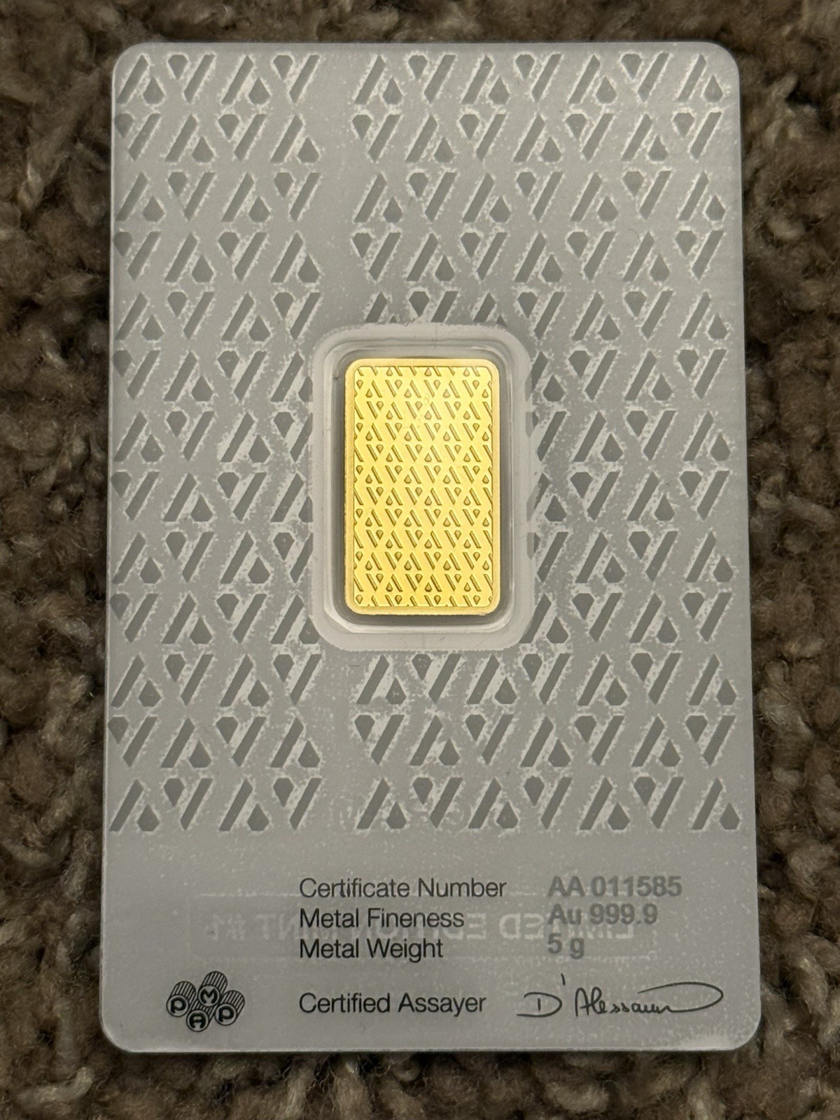 ACRE 5 Gram Gold Bar in a Sealed Protective Assay Package