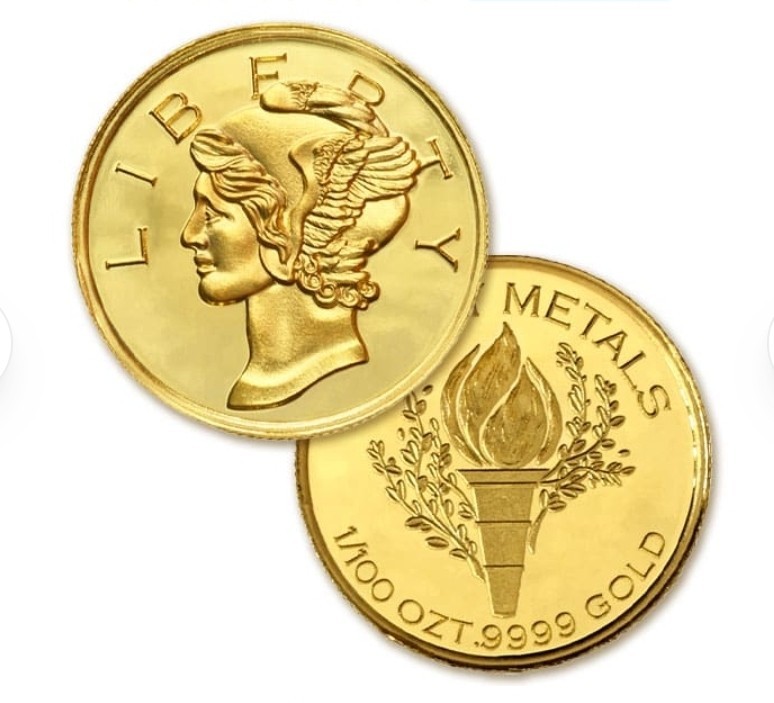 Mercury Gold Round Coin Pure 24k .0 1 Oz