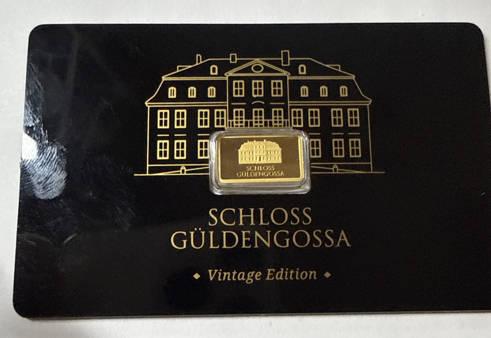 Geiger Schloss Guldengossa Vintage Edition Carded Gold Bar .5 Gram .999 Fine