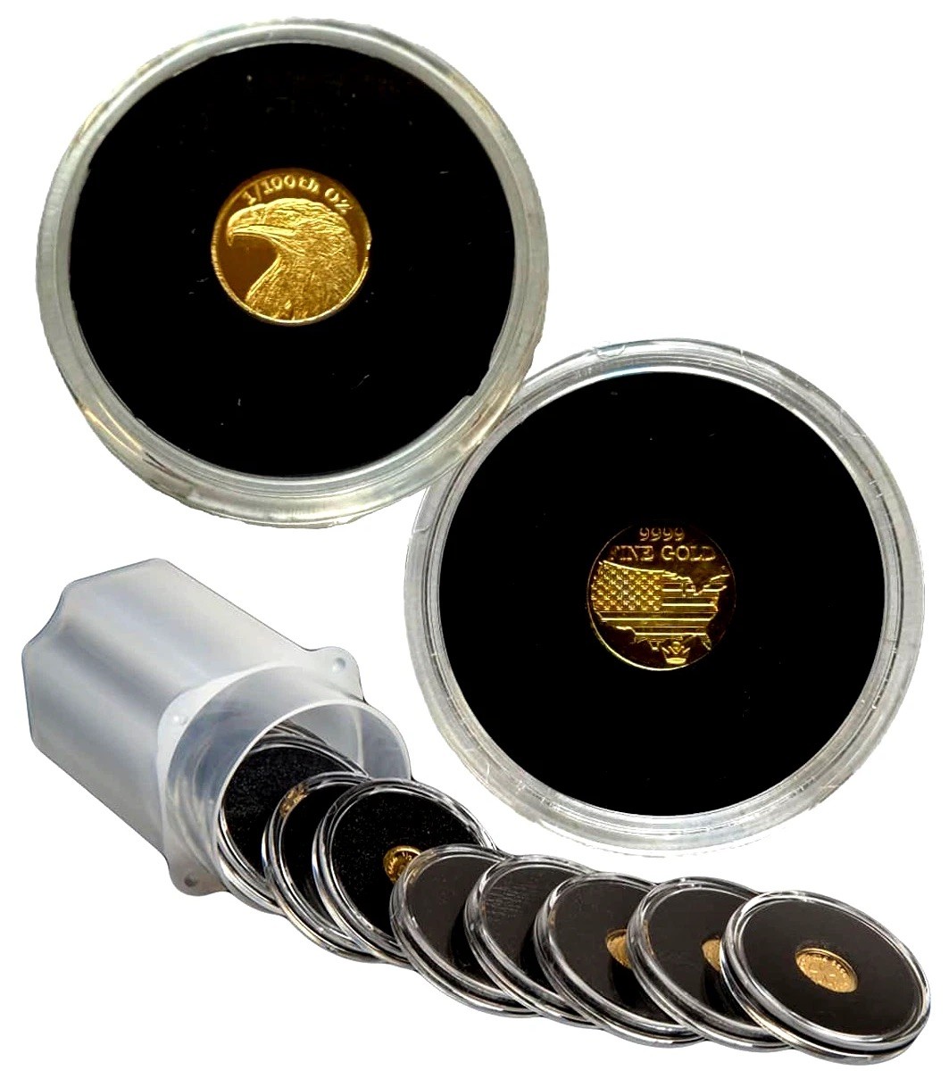 1/100 OZ MONARCH AMERICAN BALD EAGLE .9999 FINE GOLD ROUND IN SEALED CAPSULE BU