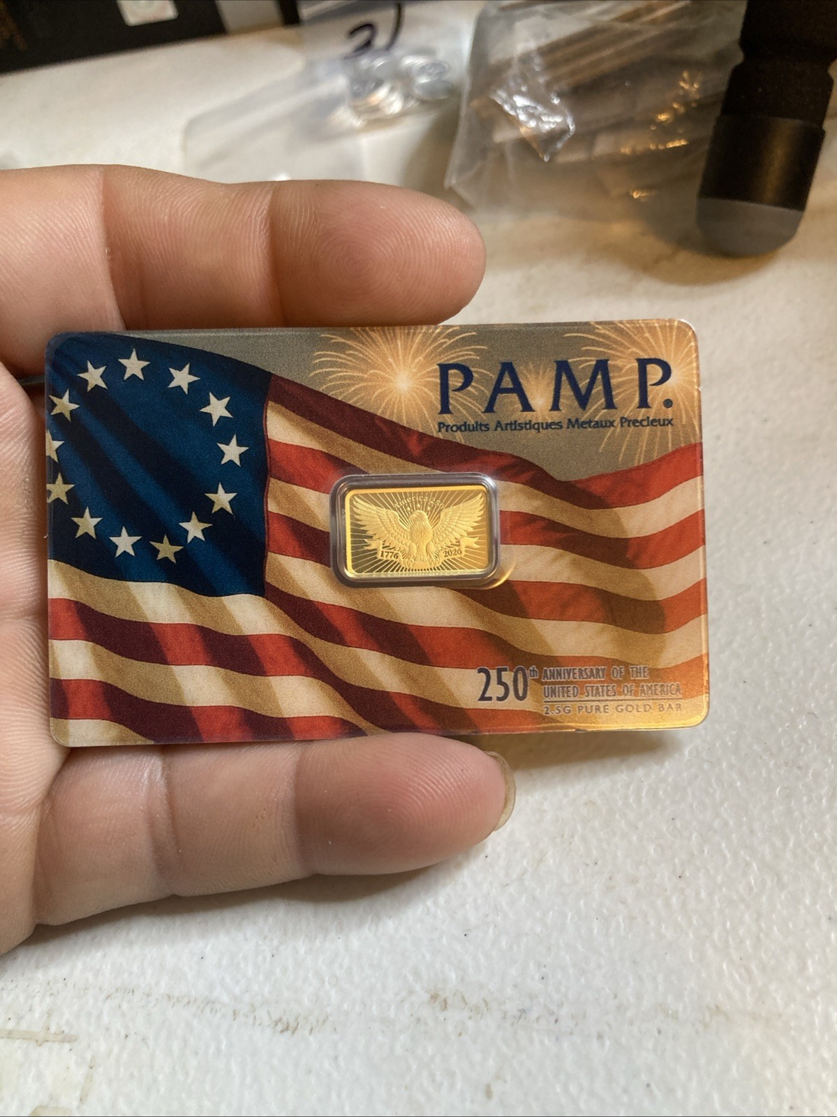 PAMP 2.5g .9999 Gold Bar in Assay Card 250th Anniversary USA 2026