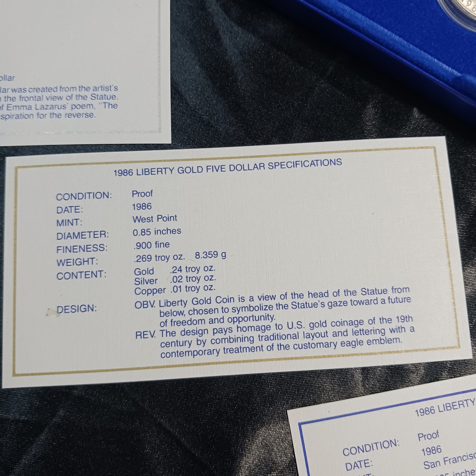 1886-1986 U.S. Liberty 3-Coin Proof Set $5 Gold $1 Silver Half Dollar Box w/COA