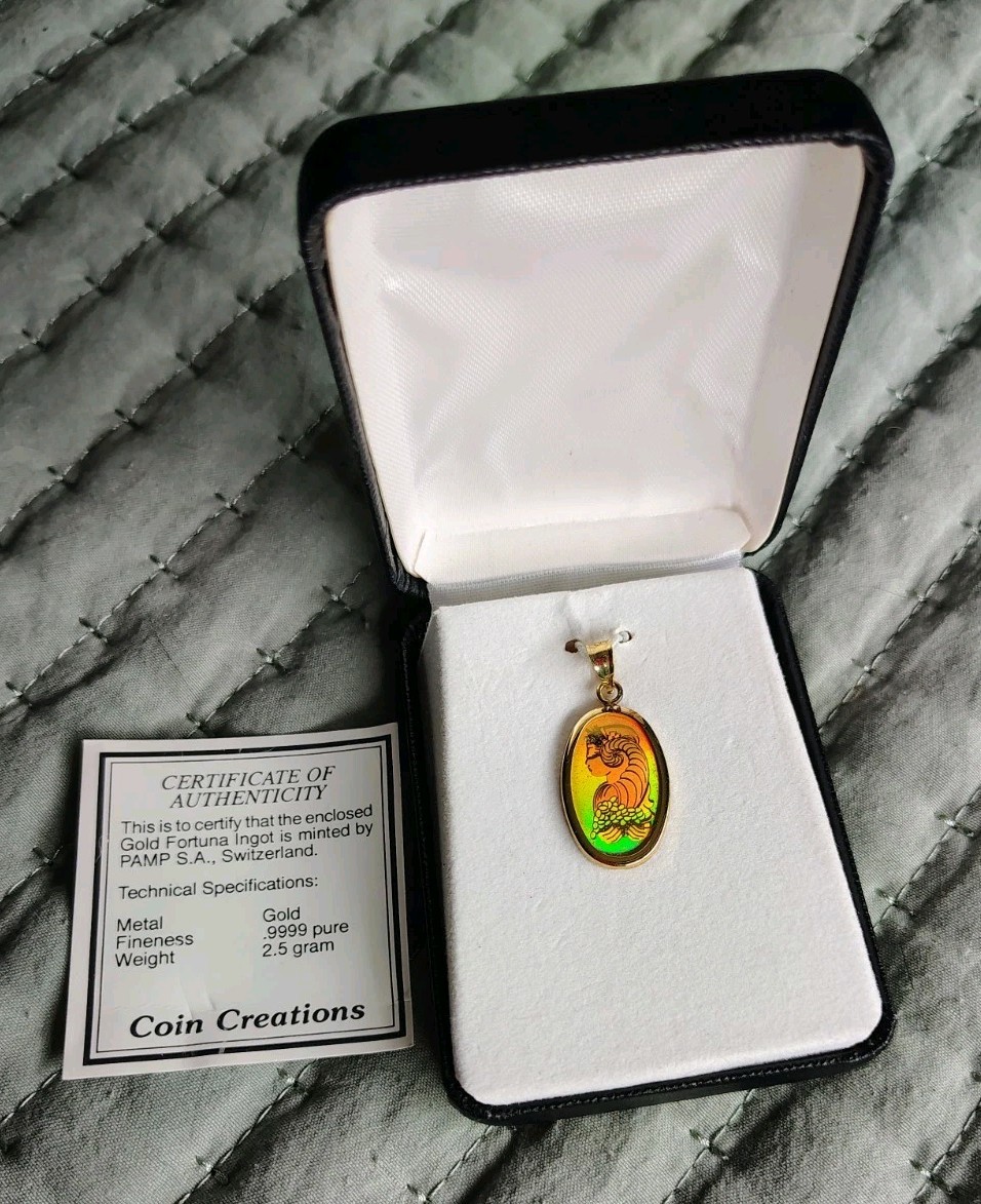 Rare Pamp Suisse Lady Fortuna Hologram Pendant 2.5 Gram Fine Gold 999.9 24k
