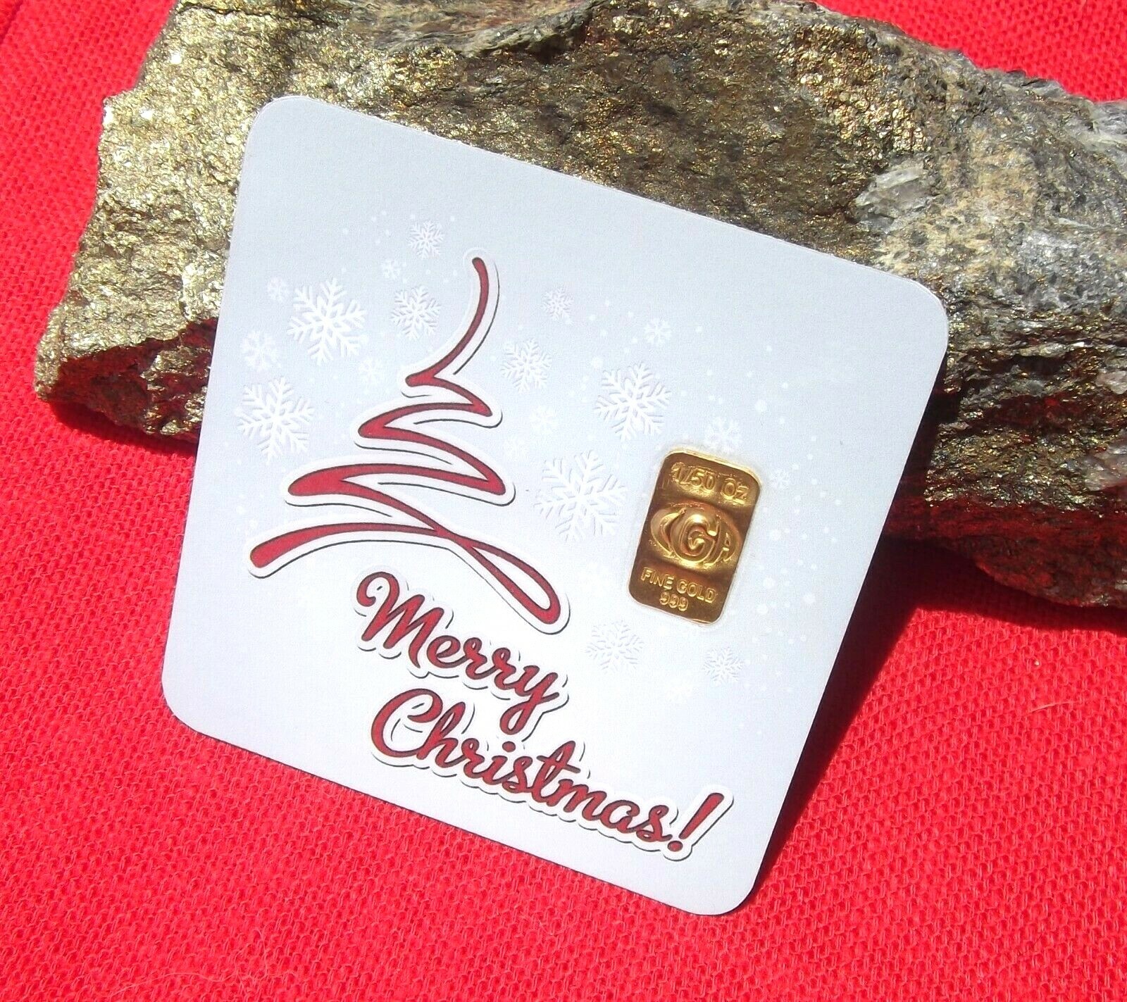 1/50 th 0Z GOLD CGA MERRY XMAS BULLION Bar in Assay IDEAL STOCKING STUFFER