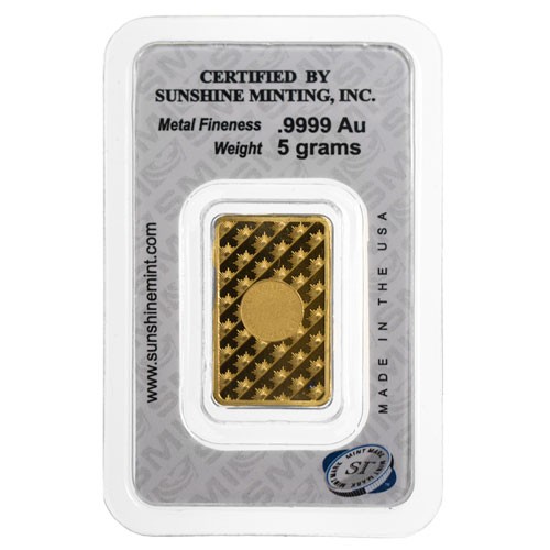 5 Gram Sunshine Gold Bar (New w/ Assay, MintMark SI)