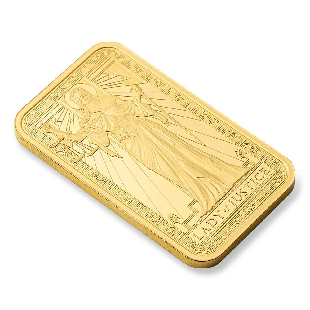 1 oz PAMP Suisse Gold Lady of Justice Bar (New w/Assay)