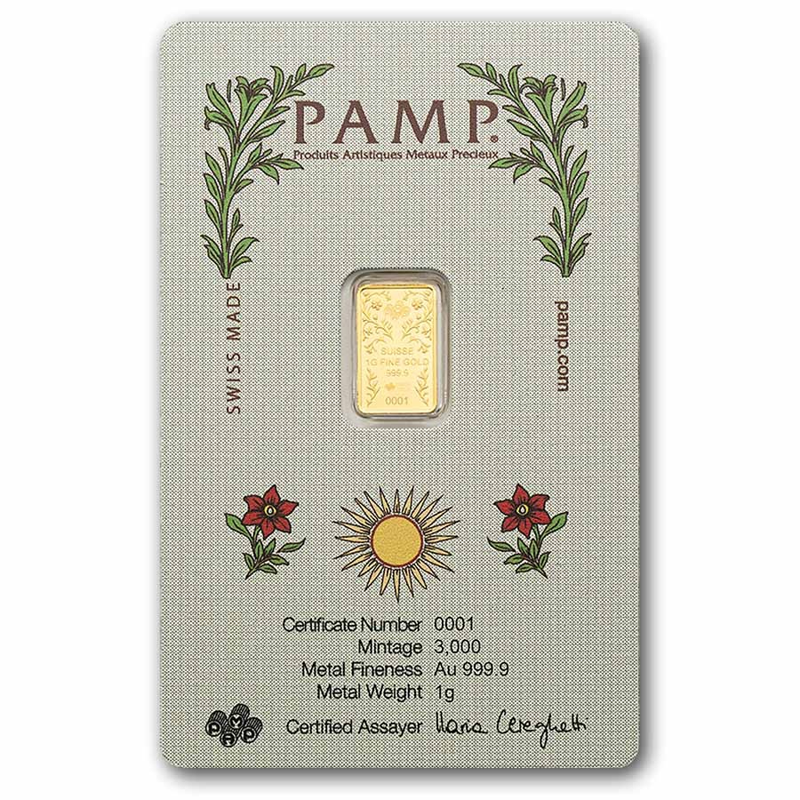 1 gram Gold Bar – PAMP Suisse Una & The Lion (In Assay w/ Sleeve)