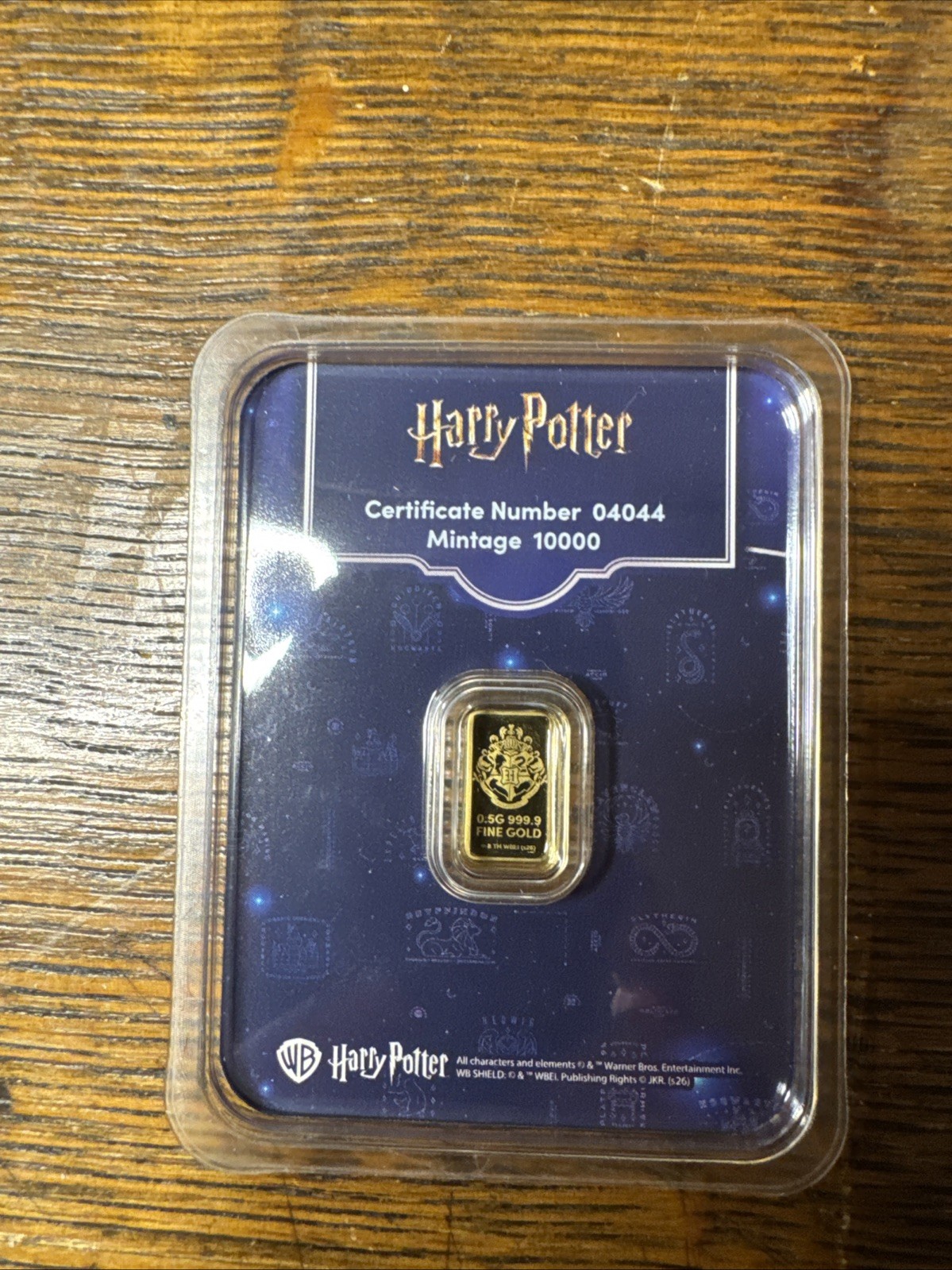 Harry Potter 25 Years Of Magic 0.5 Gram Pure Gold Bar Mintage Of 10000