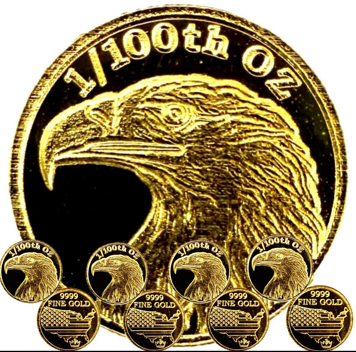LOT X 5 MONARCH AMERICAN BALD EAGLE 1/100 OZ .9999 GOLD ROUNDS IN CAPSULE BU